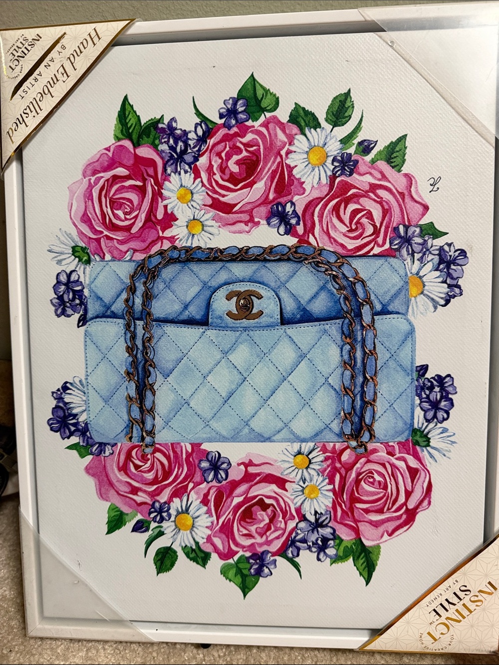 HandheldsHandmade Blue Quilted Bag Floral Wall Art Print